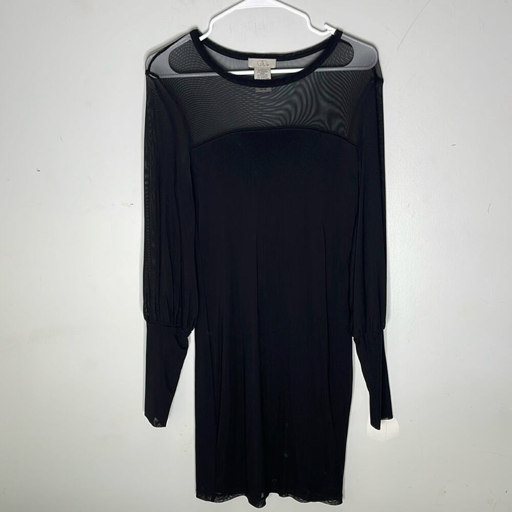 CAD Black Polyester Blend Long Sleeve Mesh Detail Scoop Neck Dress Size Medium